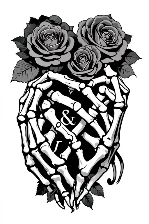 Skeleton Hands That Make A Love Heart With Roses Intertwined And With The Letters K & J