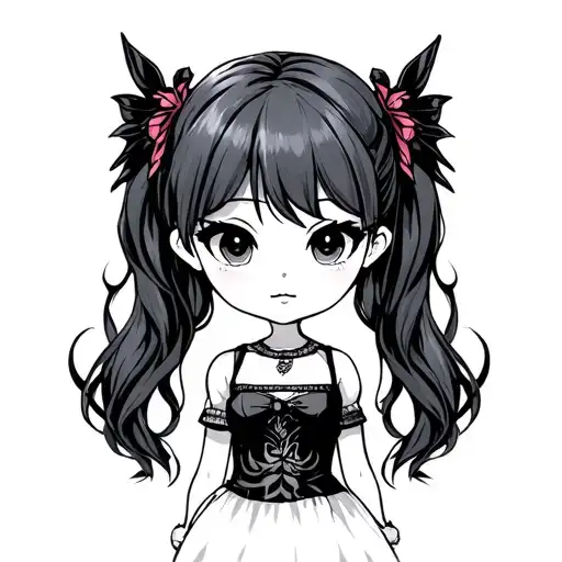 Contour Chibi Anime Girl With Long Hair