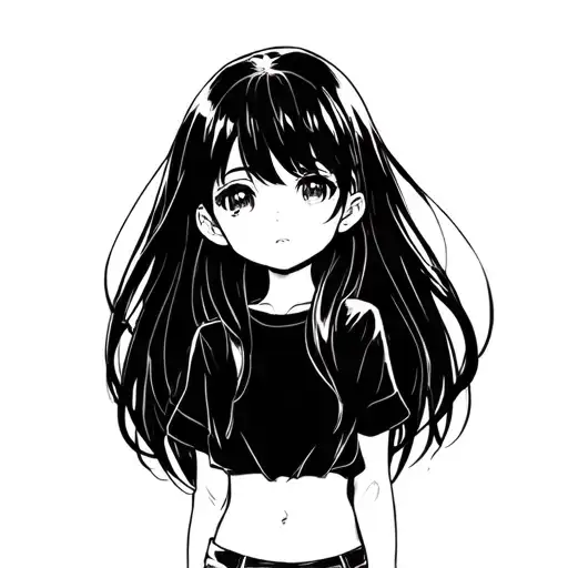Contour Chibi Anime Girl With Long Hair With One Line As A Drawing