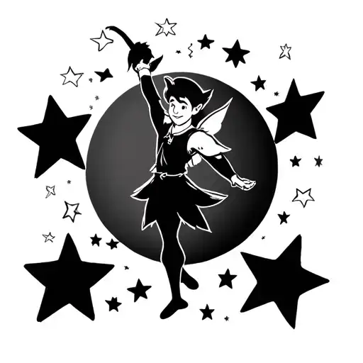 Peter Pan Surrounded By Cartoon Stars