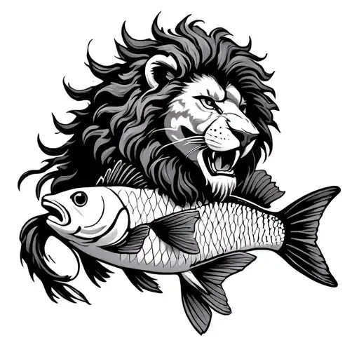 Lion And Fish Jumping