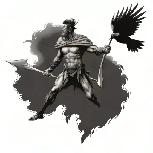 Birds Flying Away In Savannah Among A Warrior With Wings