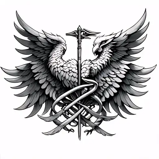 Phoenix And Caduceus Intertwined