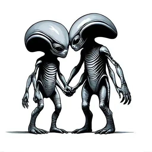 Alien Children Playing Holding Hands