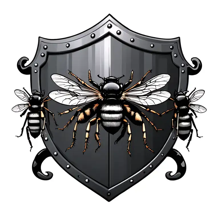 A Metal Shield That Depicts 4 Bees