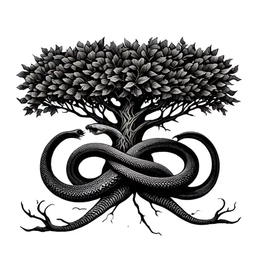 Tree Of Life With Snake Wrapped