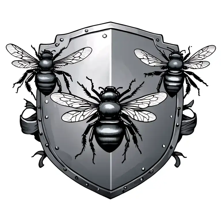 A Metal Shield That Shows Four Bees