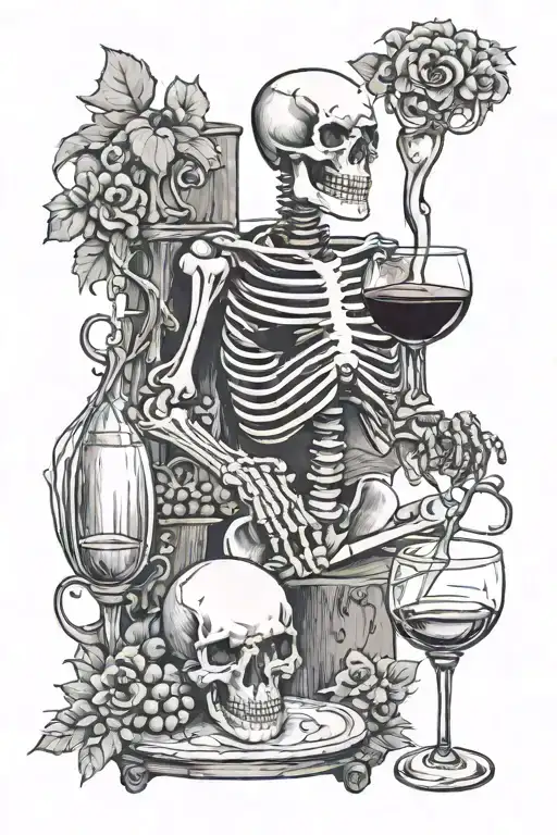 Skeleton And Pouring Wine Glasses
