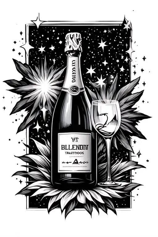 Champagne Bottle With Supernova And Pretty Stars Coming From Top