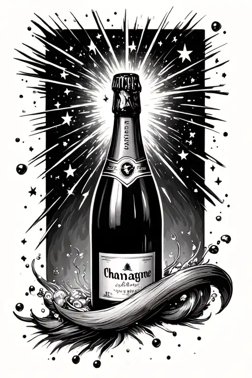 Champagne Bottle With Supernova And Pretty Stars Exploding From Top Of Bottle