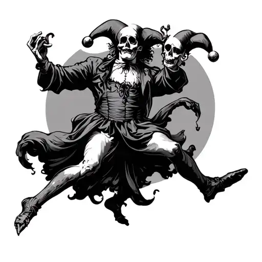 Jester And The Death Dancing Lithography Style Illustration