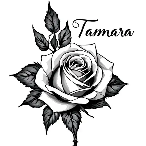Rose Tattoo With The Name Tamara As The Vein
