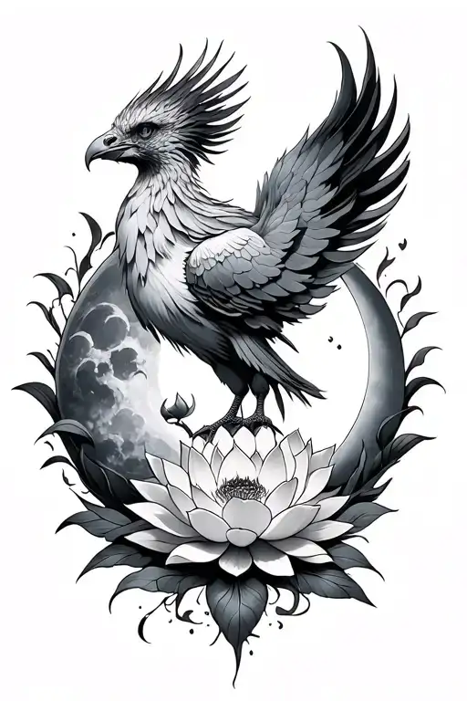 Pheonix And Lotus And Moon