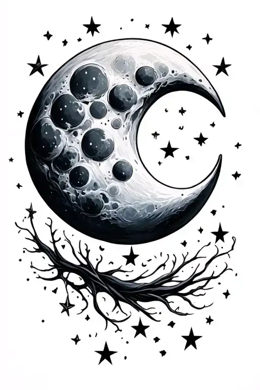 Moon And Three Stars