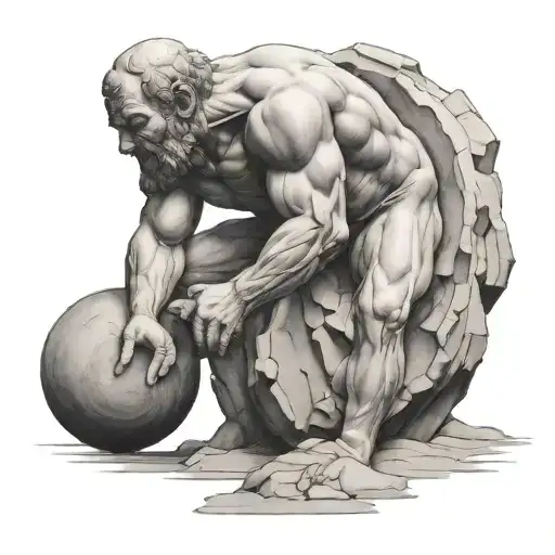 Sisyphus Pushing A Boulder