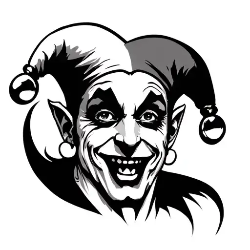 Jester Tattoo With A Tear Running Down He's Face As He Smiles