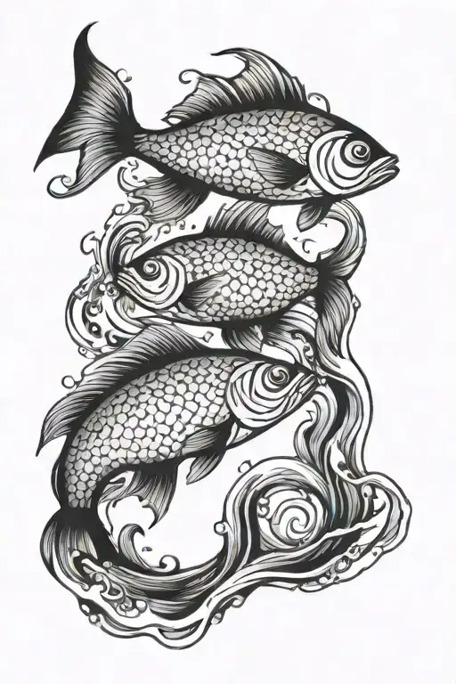 Two Fish Swimming Made Out Of Water Waves