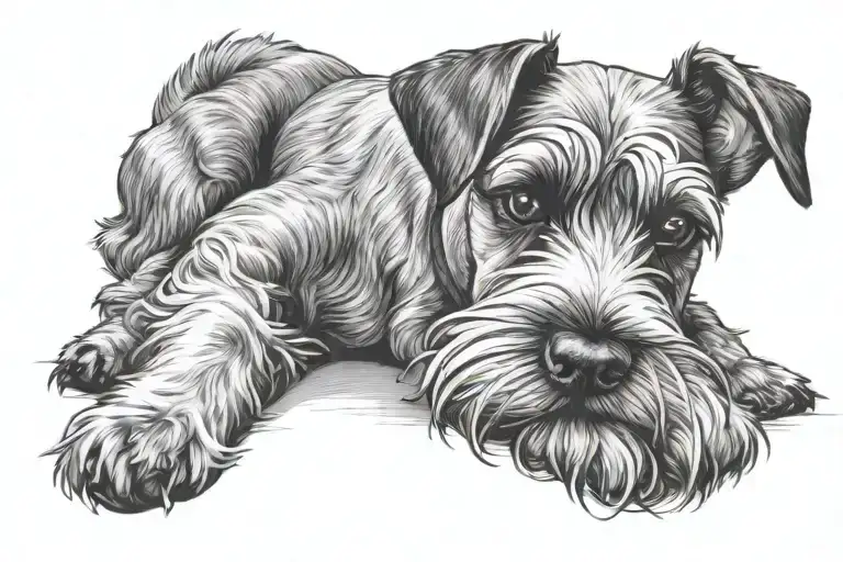 Schnauzer Laying Down And Reaching