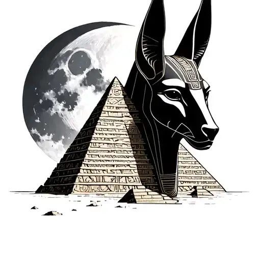 Egypt Pyramid Moon And Anubis Portrait With Half