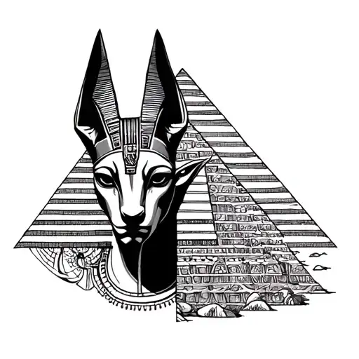 Egypt Pyramid Moon And Anubis Portrait With Half Sleeve