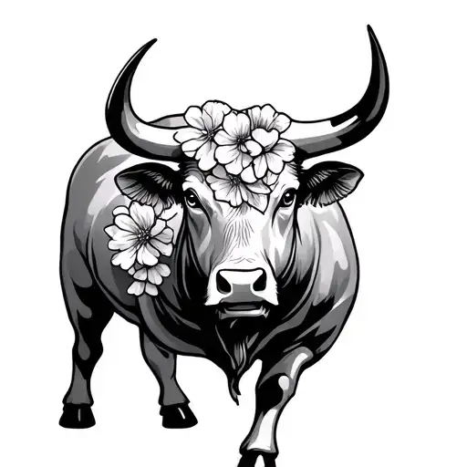 Bull With Sakura Flowers