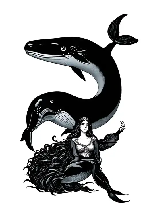 Tarot Cart Woman With Whale - Strenght Sketchy