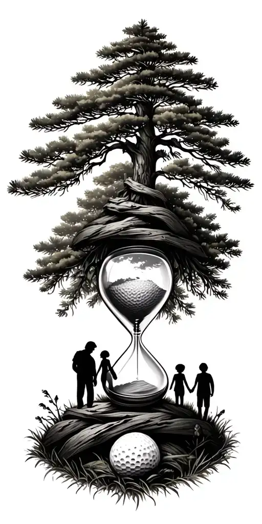 Pine Forest Wrap Around And Family Tree And Hour Glass Father With 3 Kids And Golf