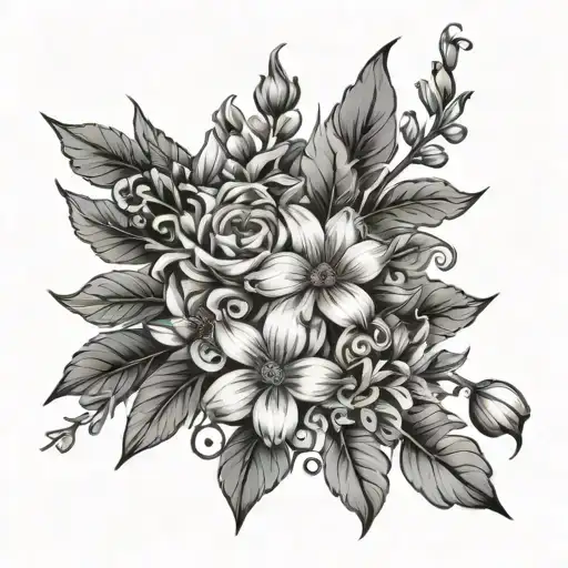 Bouquet Of Flowers With Honeysuckle And Narsicous