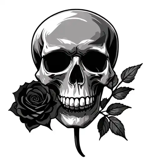 Skull With Black Rose In Its Mouth