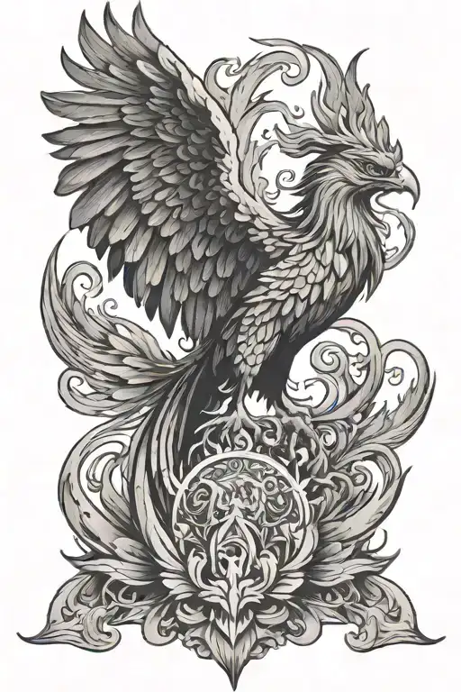 Ethereal Phoenix Rising From The Ashes Surrounded