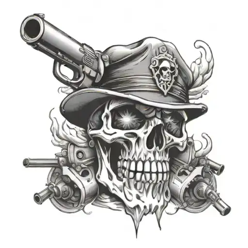 Skull With Gun Barrels With Smoke Coming Out The Eyes
