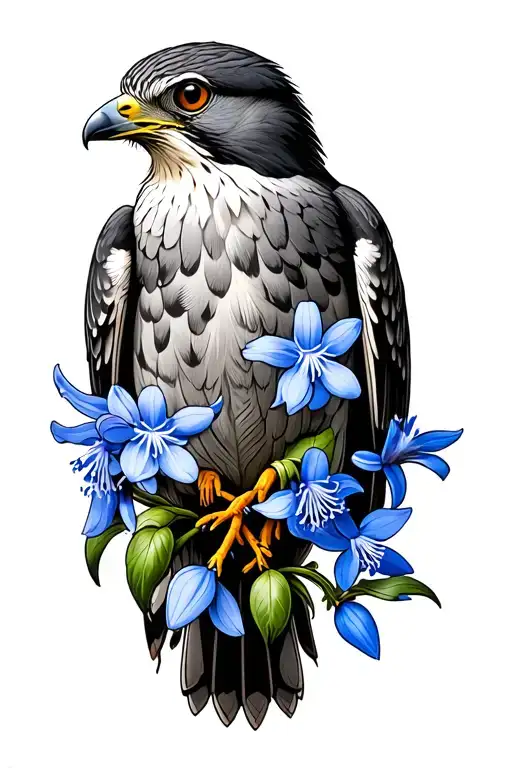 Kestrel Carrying Bluebell Flowers Symbolizing