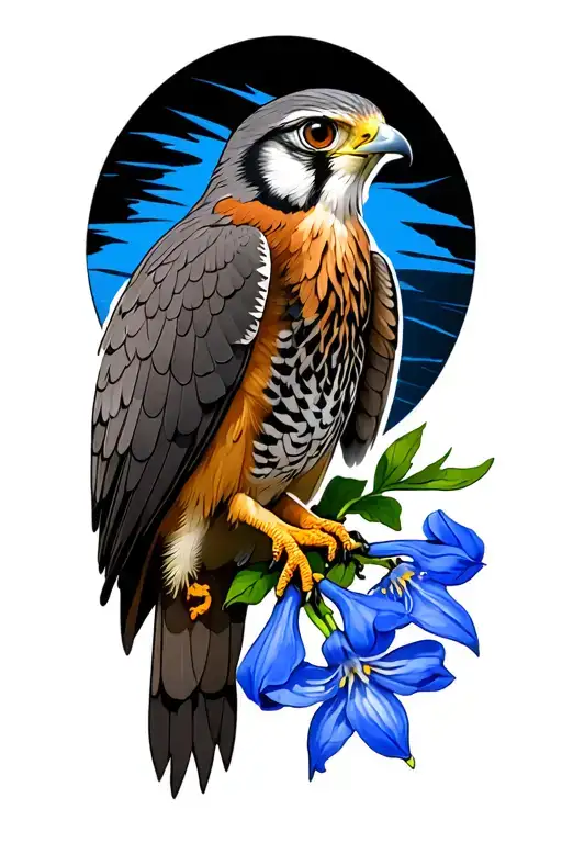 Flying Kestrel With Bluebell Flower Design