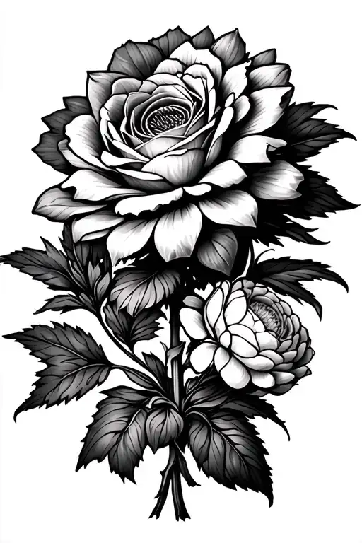 Bouquet With A Rose A Dalia And A Zinnia Without A Leaf And With Stems