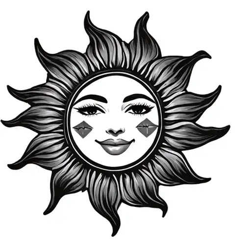 Tattoo Of A Black And White Sun With A Smile And A Kiss