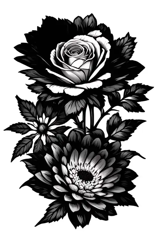 Bouquet With A Rose A Dalia And A Zinnia And With Thin Online Stems