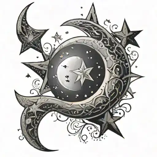 Crescent Moon And Stars Over Rivrr