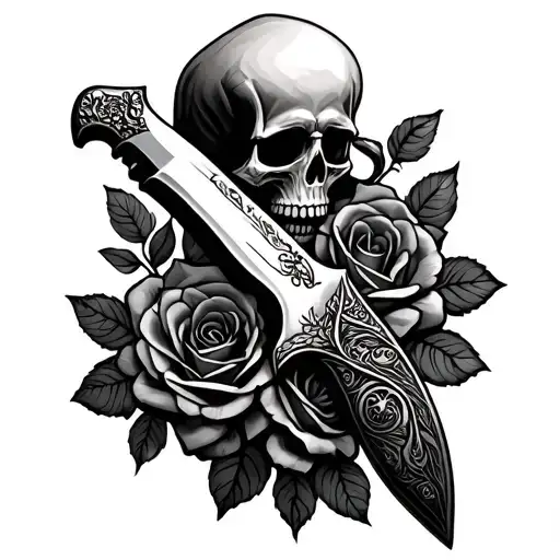 Knife With Skull & Roses