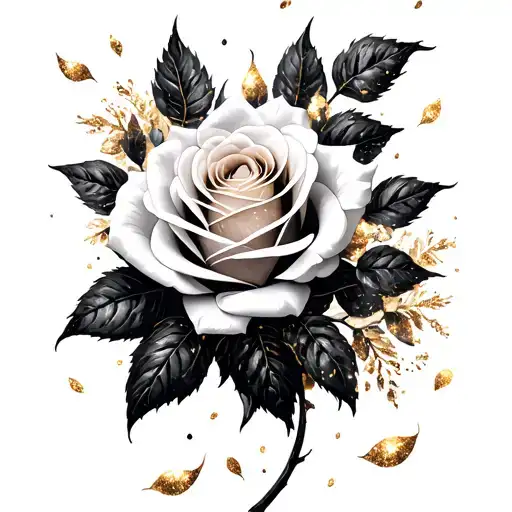 White Roses Petal Falling Glitter Gold