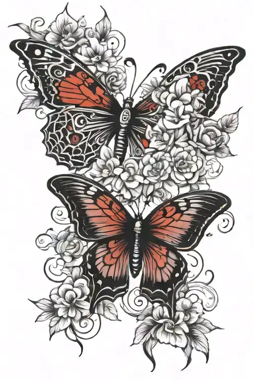 Butterfly's And Flowers And Fish And Chaos Red And Black