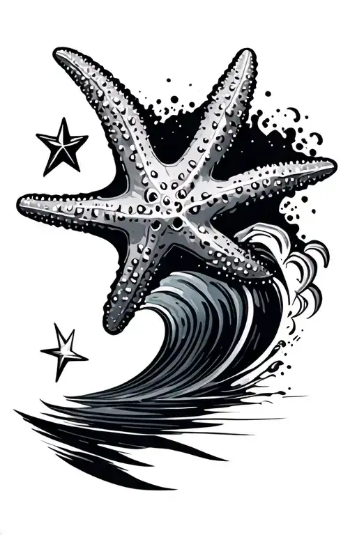 Starfish With A Wave And A Shooting Star