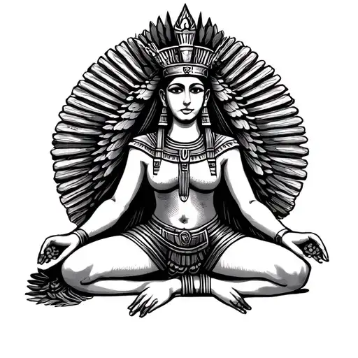 Kneeling Goddess Isis With Hathor Crown And Hands In Adoration Position Traditional Image Ancient