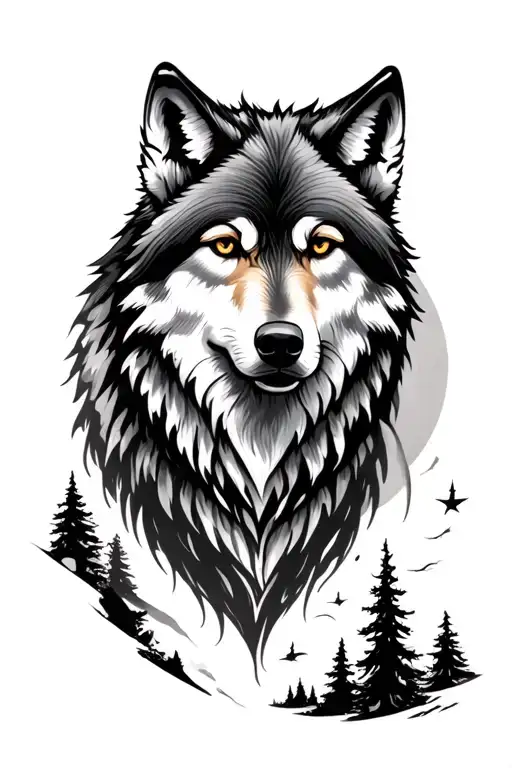 Wolf And Forest Scene