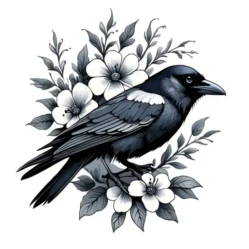 A Crow With Under Flowers