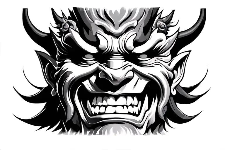 Oni Mask Over Man's Face