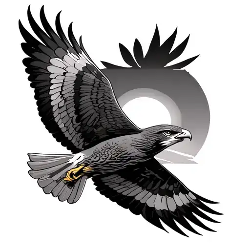 Falcon Flying Next To A Sunset