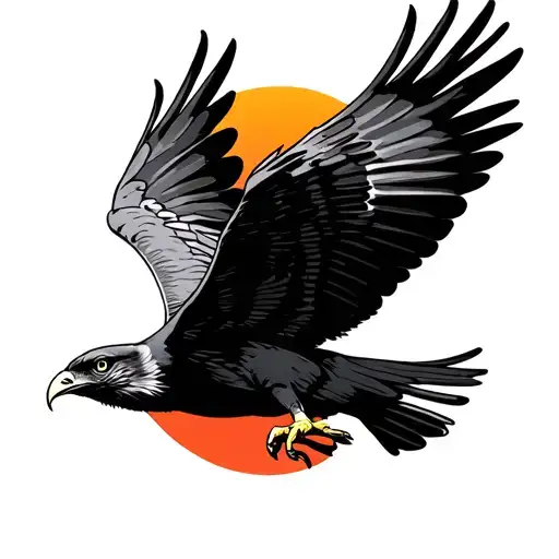 Falcon Flying Next To A Sunset Sky