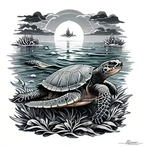 Macropenna Microstoma Arm Sleeve With A Sea Turtle At The Top