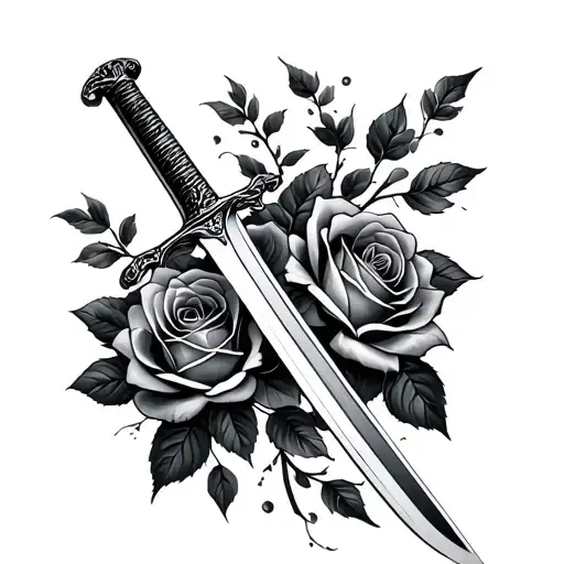 Broken Katana And Roses Intertwined