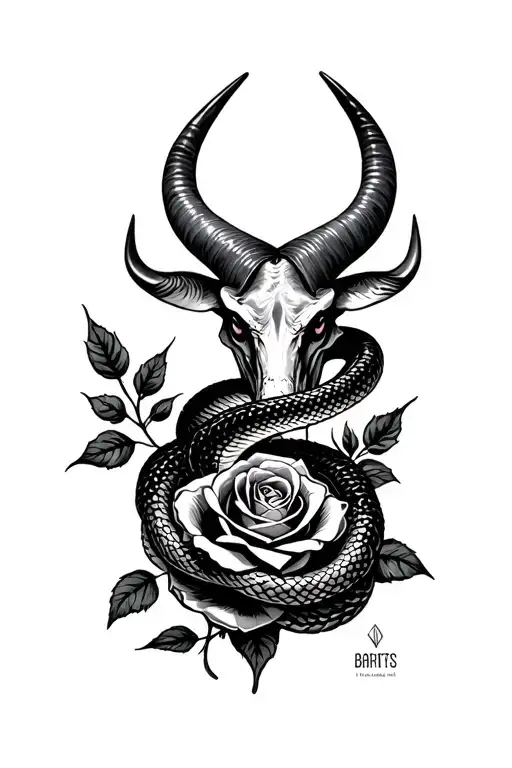 Bull Horn With Snake And Rose Wrapped